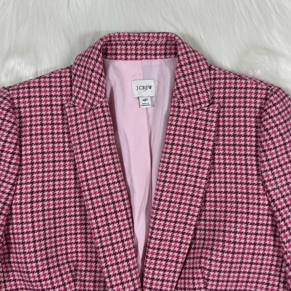 J.‎ Crew Women's Size 4 P Petite Pink Houndstooth Wool Blend Blazer Jacket BA809